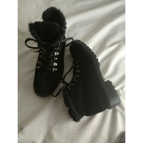 Aquatalia Women BLACK SUEDE Fur Sherling ?Vikki Lace Up Combat Boots Size 8 - Picture 8 of 10